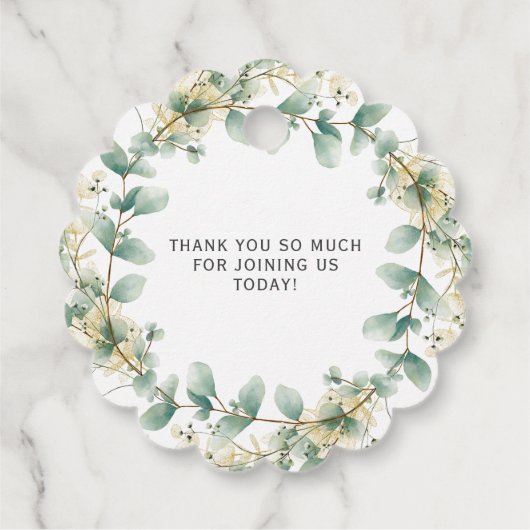 Elegante Eucalyptus Geslachtsonzijdige Baby Shower Bedankjes Labels (Achterkant)