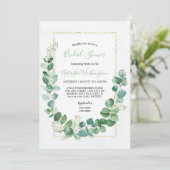 Elégante Eucalyptus Gold Bridal Shower Invitation (Debout devant)
