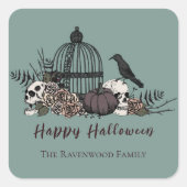 Elegante Eucalyptus Gothic Happy Halloween Vierkante Sticker (Voorkant)