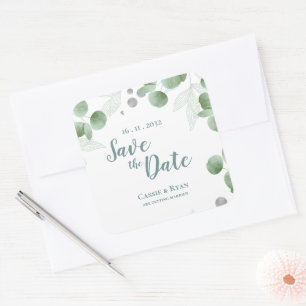 Elegante Eucalyptus Greenery bruiloft Bewaar de da Vierkante Sticker