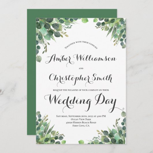 Elegante Eucalyptus groen blad bladeren bruiloft Kaart (Voorkant / Achterkant)