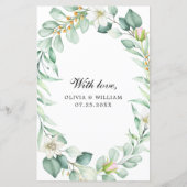 Elegante Eucalyptus groen bruiloft diner menu (Achterkant)