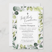 Elegante Eucalyptus Groen Eerste Heilige Communie Kaart (Voorkant)
