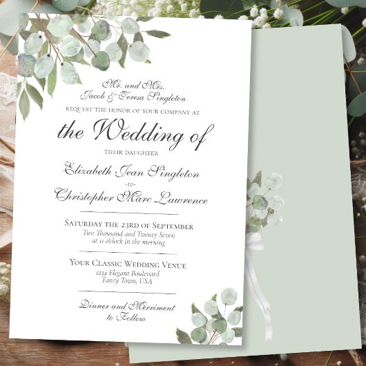 Elegante eucalyptus & groen formele bruiloft kaart