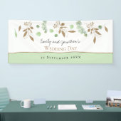 Elegante Eucalyptus Groen Goud Namen Datum Huwelij Spandoek (Beurs)