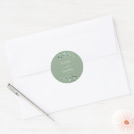 Elegante Eucalyptus Groen Huwelijk Ronde Sticker