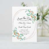 Elegante Eucalyptus Groen Perzik Bloem Save The Date (Staand voorkant)