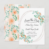 Elegante Eucalyptus Groen Perzik Bloem Save The Date (Voorkant / Achterkant)