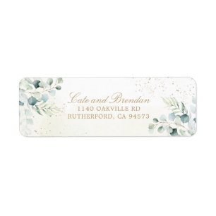 Elegante Eucalyptus Groene Gouden Bruiloft Etiket