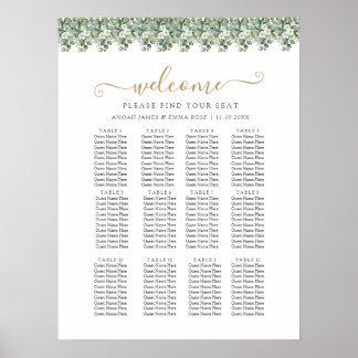 Elegante Eucalyptus Groene Huwelijks Zitplaatskaar Poster