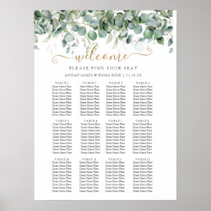 Elegante Eucalyptus Groene Huwelijks Zitplaatskaar Poster