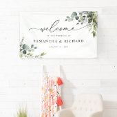 Elegante Eucalyptus Groene Huwelijksbegroeting Spandoek (Insitu)