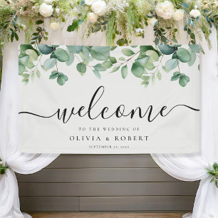 Elegante Eucalyptus Groene Huwelijksbegroeting Spandoek