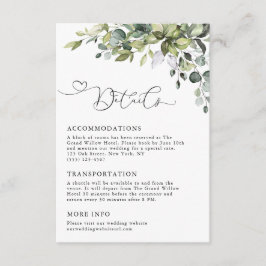 Elegante Eucalyptus Groene Huwelijksdetails Informatiekaartje