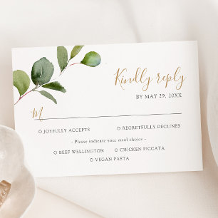 Elegante Eucalyptus Groene Maaltijd Opties RSVP Kaartje