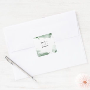 Elegante Eucalyptus Groene Waterverf Trouw Vierkante Sticker