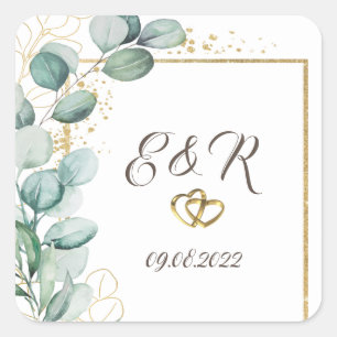 Elegante Eucalyptus Groenelementen Gouden Frame Br Vierkante Sticker