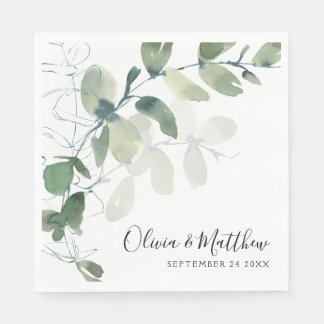 Elegante Eucalyptus Hand Lettering Bruiloft Servet