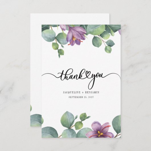 Elegante Eucalyptus handgeschreven bruiloft Bedankkaart (Voorkant / Achterkant)