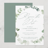 Elegante Eucalyptus Herschedatum Trouwdatum Aankondiging (Voorkant / Achterkant)
