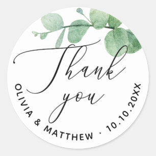 Elegante Eucalyptus Huwelijks Dankjewel Groene T Ronde Sticker