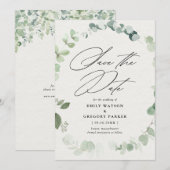 Elegante eucalyptus kalligrafie bruiloft save the date (Voorkant / Achterkant)