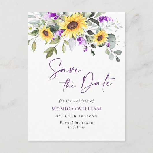 Elegante Eucalyptus Lavendel Bruiloft Save the Dat Briefkaart (Voorkant)