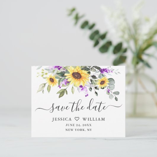Elegante Eucalyptus Lavendel Bruiloft Save the Dat Briefkaart (Staand voorkant)