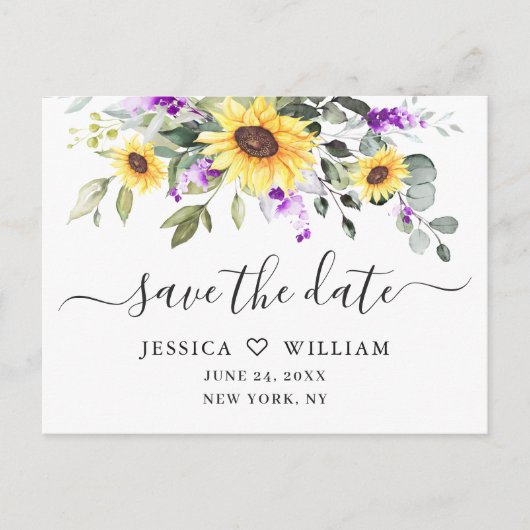 Elegante Eucalyptus Lavendel Bruiloft Save the Dat Briefkaart (Voorkant)