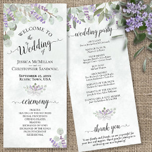Elegante Eucalyptus & Lavendel Waterverf Bruiloft Programma
