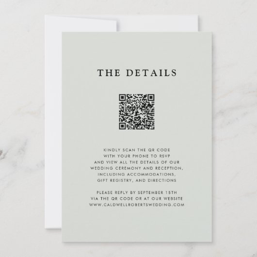 Elegante Eucalyptus QR Code Sage Wedding Kaart (Achterkant)