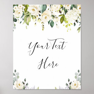 Elégante Eucalyptus Roses Blanches Poster Floral