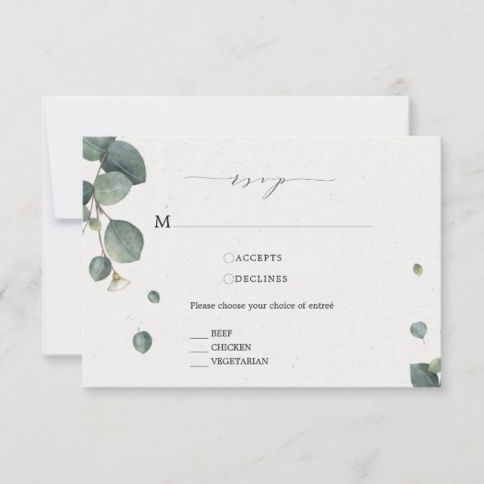 Elegante Eucalyptus RSVP-kaart met maaltijdopties RSVP Kaartje (Voorkant)