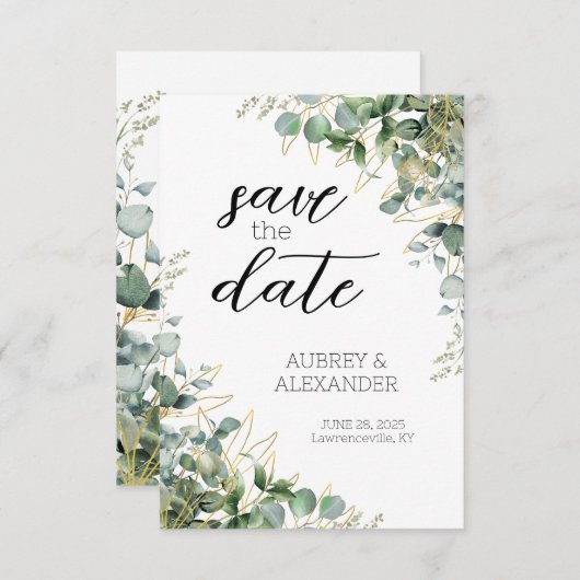 Elegante Eucalyptus Save the Date Kaarten (Voorkant / Achterkant)