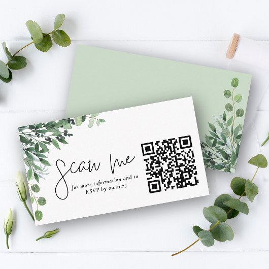 Elegante Eucalyptus Scan Me RVSP bruiloft Informatiekaartje