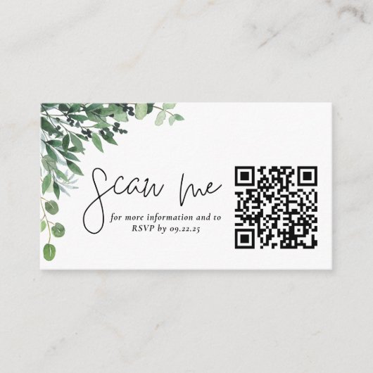 Elegante Eucalyptus Scan Me RVSP bruiloft Informatiekaartje (Voorkant)