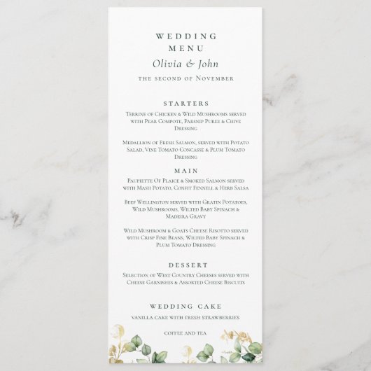 Elegante eucalyptus script bruiloft menu (Voorkant)