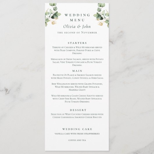 Elegante eucalyptus script bruiloft menu (Voorkant)