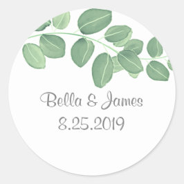 Elegante Eucalyptus trouwstickers Ronde Sticker