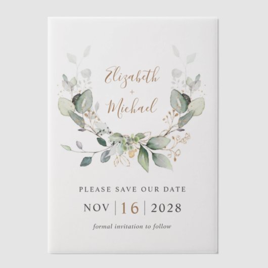 Elegante eucalyptus Waterverf Bewaar de datum Vellum Uitnodigingen (Voorkant)