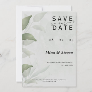 Elegante Eucalyptus waterverf bloemige bruiloft Save The Date