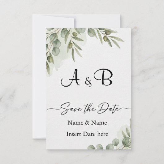 Elegante Eucalyptus Waterverf "Save the Date" Mono Save The Date (Voorkant)