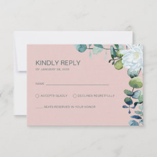 Elegante eucalyptus witte bloemen chique bruiloft RSVP kaartje