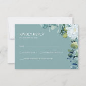 Elegante eucalyptus witte bloemen chique bruiloft RSVP kaartje (Voorkant)