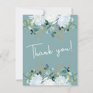 Elegante eucalyptus witte bloemen foto bruiloft bedankkaart