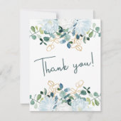 Elegante eucalyptus witte bloemen foto bruiloft bedankkaart (Voorkant)