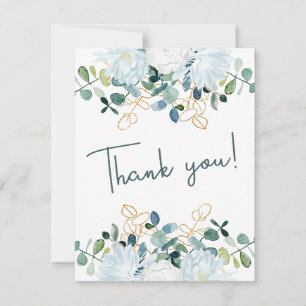 Elegante eucalyptus witte bloemen foto bruiloft bedankkaart