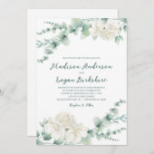 Elegante eucalyptus witte pioen bruiloft kaart (Voorkant / Achterkant)