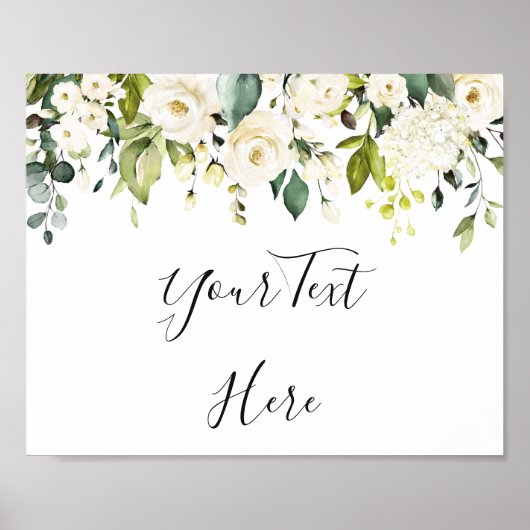 Elegante Eucalyptus Witte Rozen Bloemenbord Poster (Voorkant)