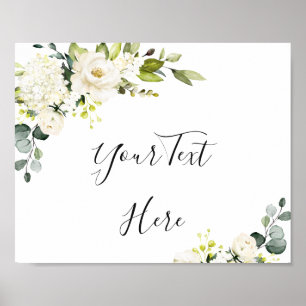 Elegante Eucalyptus Witte Rozen Bloemenbord Poster